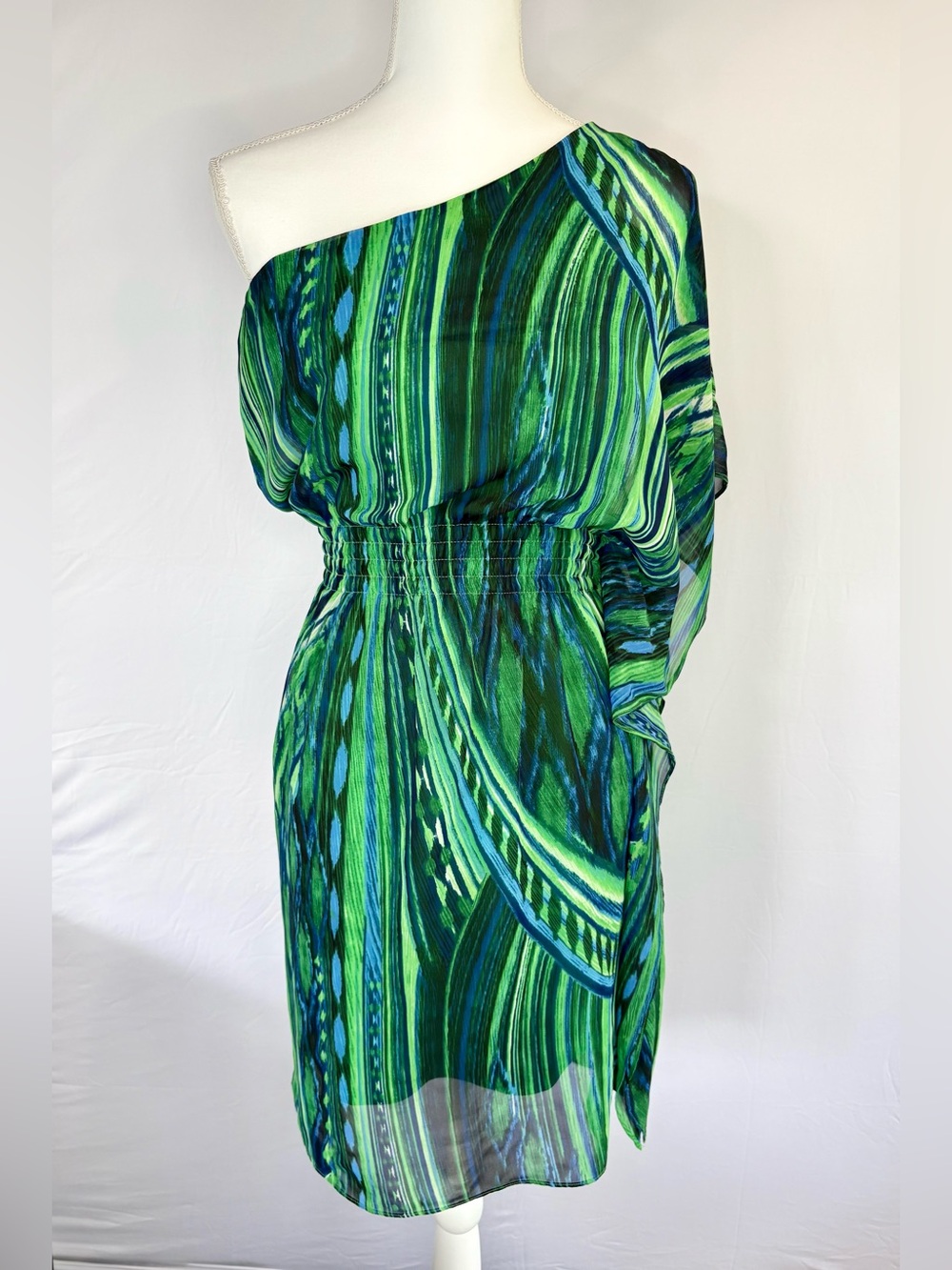 London Times Green Abstract One Shoulder Midi Dress 6